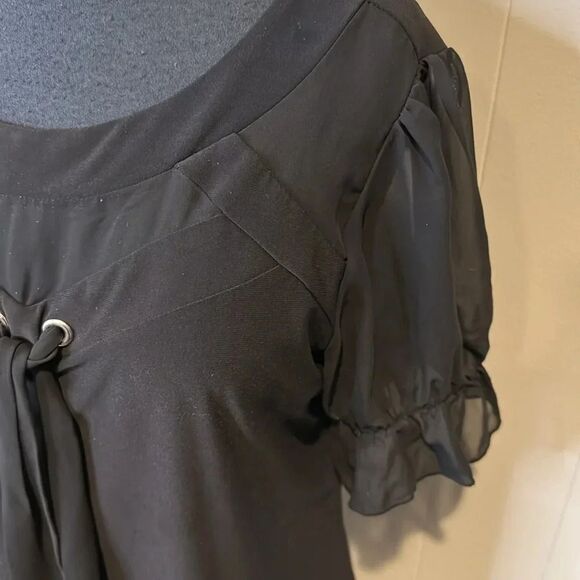 Z Adele & May Women’s Medium Short Blouson Sleeve Blouse Sheer Decor Tie - Picture 3 of 6